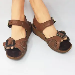 Famolare Tan Leather Wedge Sandals  &quot;Go There&quot; 8M