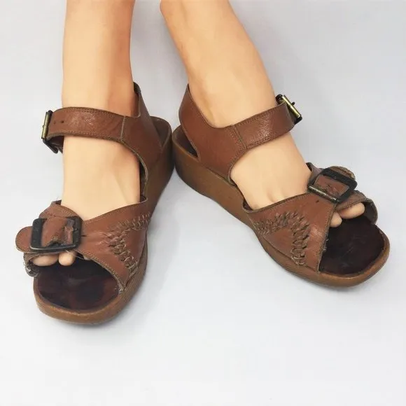 Famolare Tan Leather Wedge Sandals  &quot;Go There&quot; 8M
