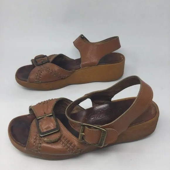 Famolare Tan Leather Wedge Sandals  &quot;Go There&quot; 8M