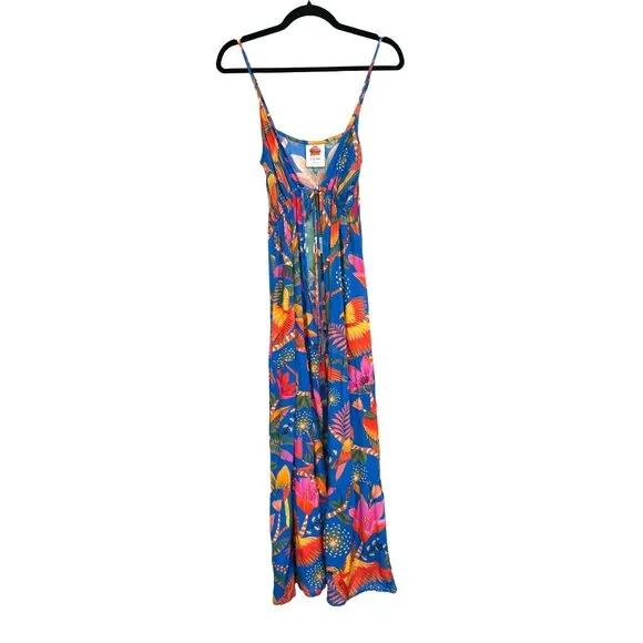 Farm Rio $185 Macaw Cover up Tie Front Midi Dress NWT Sz Small