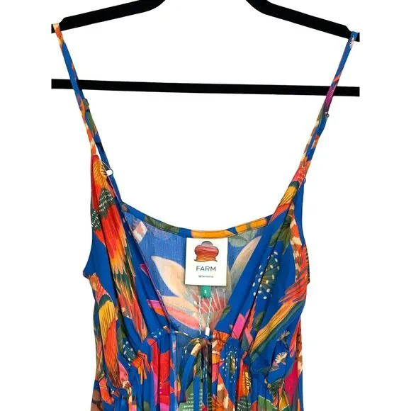 Farm Rio $185 Macaw Cover up Tie Front Midi Dress NWT Sz Small