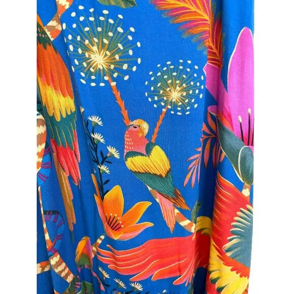 Farm Rio $185 Macaw Cover up Tie Front Midi Dress NWT Sz Small