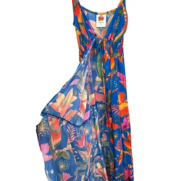 Farm Rio $185 Macaw Cover up Tie Front Midi Dress NWT Sz Small