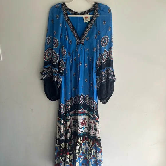 FARM RIO Anika Tiles Blue Maxi Dress Size Medium