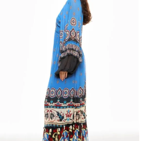 FARM RIO Anika Tiles Blue Maxi Dress Size Medium