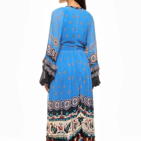 FARM RIO Anika Tiles Blue Maxi Dress Size Medium