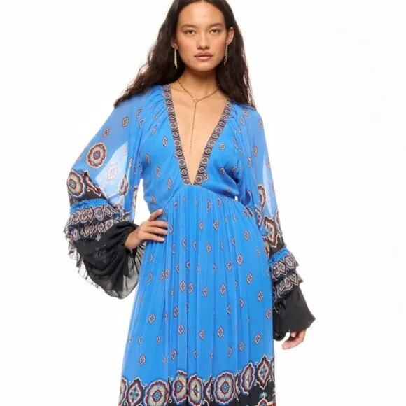 FARM RIO Anika Tiles Blue Maxi Dress Size Medium