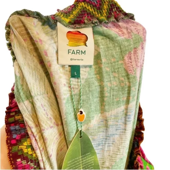 FARM Rio Banana Leaves Off Shoulder Midi Dress Large NWT!