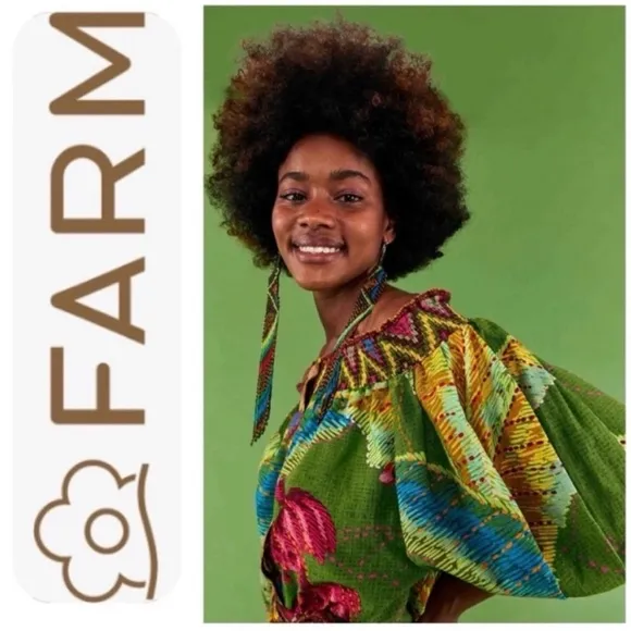 FARM Rio Banana Leaves Off Shoulder Midi Dress Large NWT!