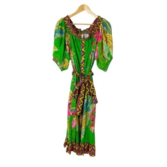 FARM Rio Banana Leaves Off Shoulder Midi Dress Large NWT!