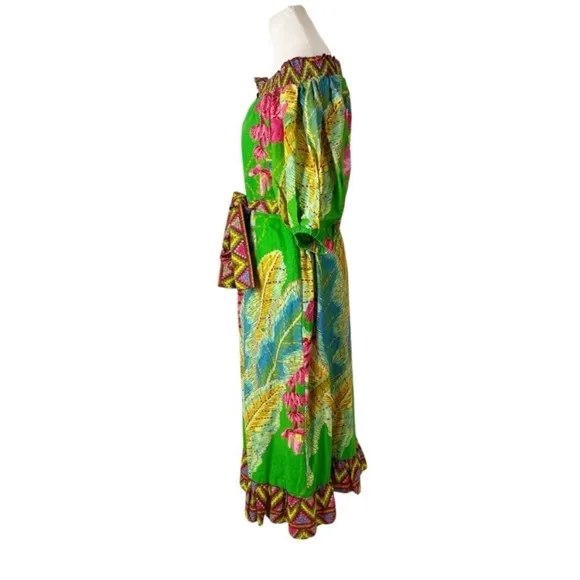 FARM Rio Banana Leaves Off Shoulder Midi Dress Large NWT!
