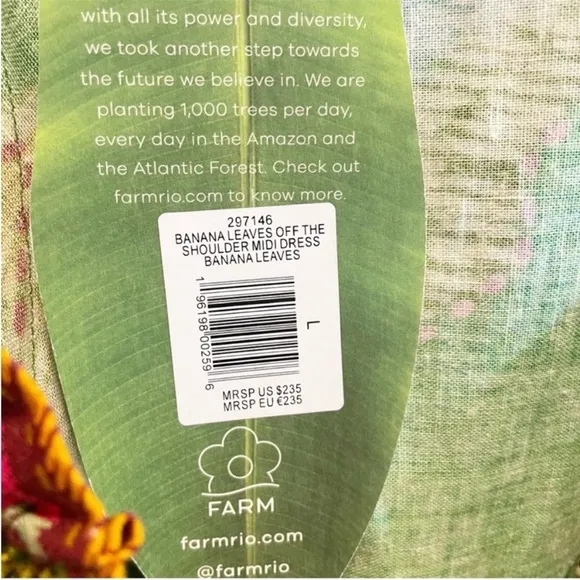 FARM Rio Banana Leaves Off Shoulder Midi Dress Large NWT!