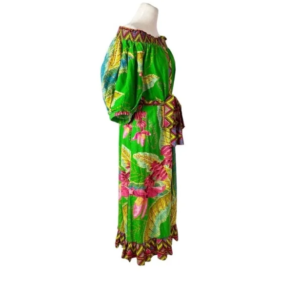 FARM Rio Banana Leaves Off Shoulder Midi Dress Large NWT!
