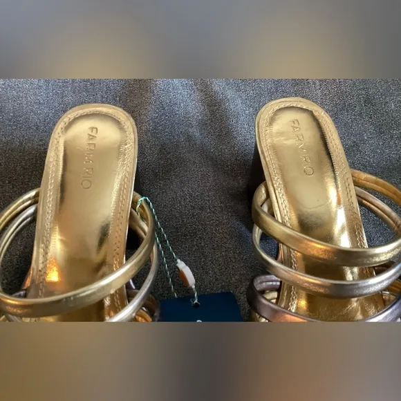 FARM Rio Block Heel Slide Sandal Gold/Silver/Pewter size US 8 EU 39 NWT