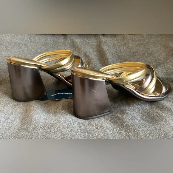 FARM Rio Block Heel Slide Sandal Gold/Silver/Pewter size US 8 EU 39 NWT