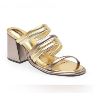 FARM Rio Block Heel Slide Sandal Gold/Silver/Pewter size US 8 EU 39 NWT