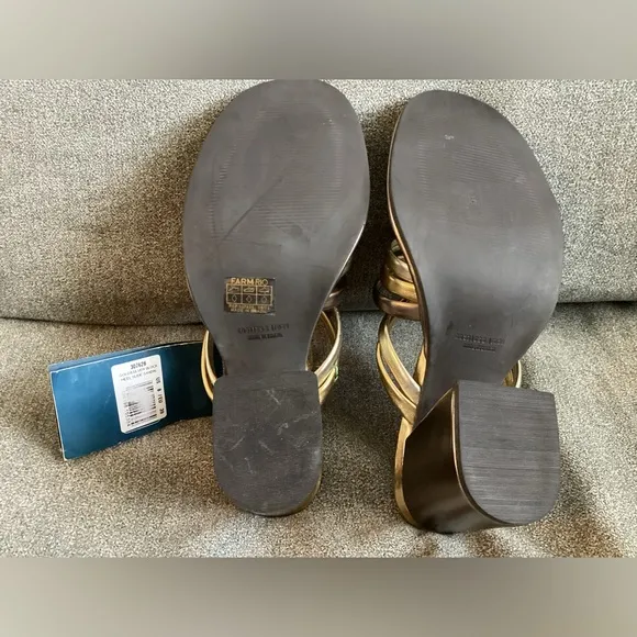 FARM Rio Block Heel Slide Sandal Gold/Silver/Pewter size US 8 EU 39 NWT