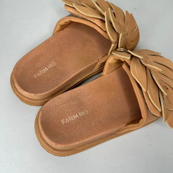 Farm Rio Camel Tan Monstera Slide Sandals Size 8