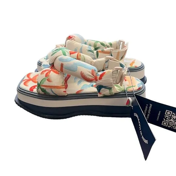 Farm Rio Copacabana Scarf Print Platform Puffy Tropical Sandals Size 8