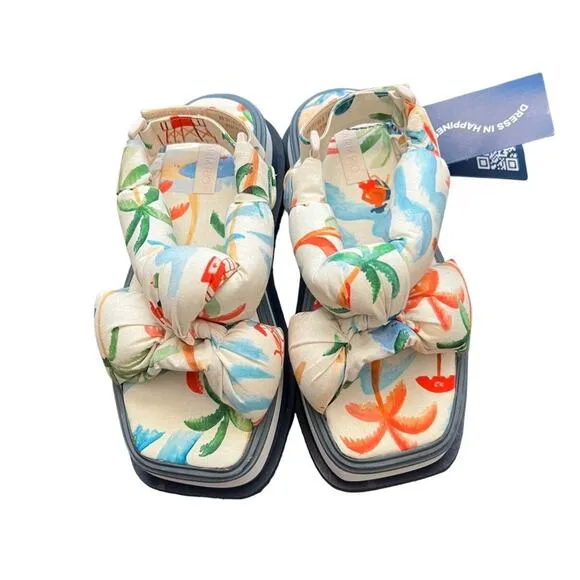 Farm Rio Copacabana Scarf Print Platform Puffy Tropical Sandals Size 8