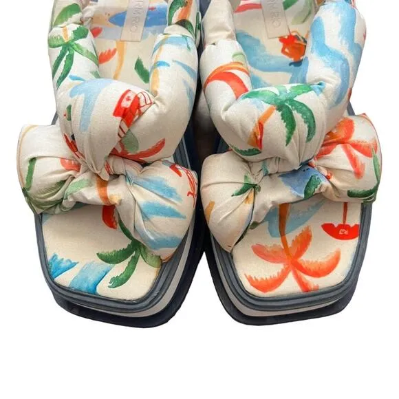 Farm Rio Copacabana Scarf Print Platform Puffy Tropical Sandals Size 8