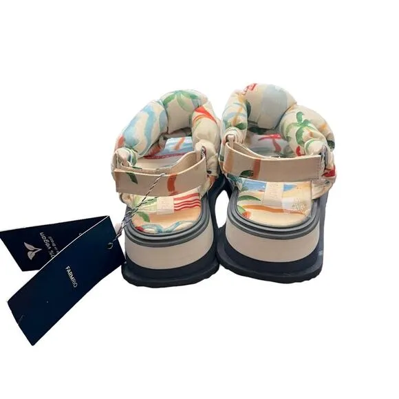 Farm Rio Copacabana Scarf Print Platform Puffy Tropical Sandals Size 8