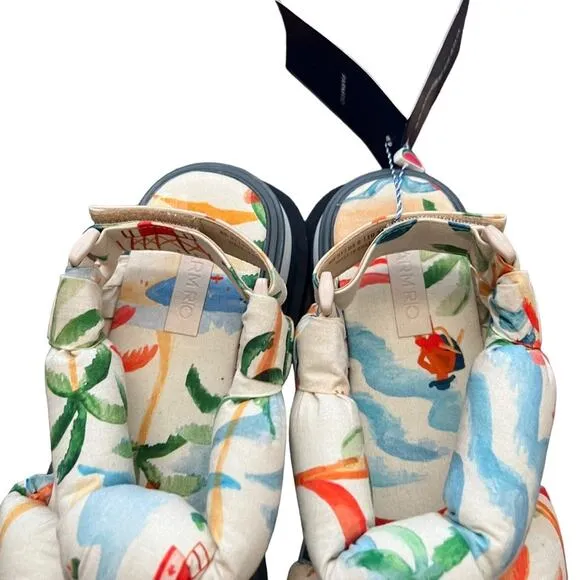 Farm Rio Copacabana Scarf Print Platform Puffy Tropical Sandals Size 8
