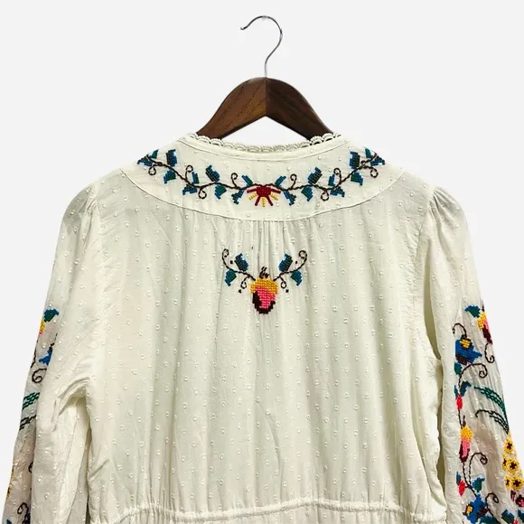 Farm Rio - Macaw Cross Stitch Embroidered Mini Dress-Off White Size S
