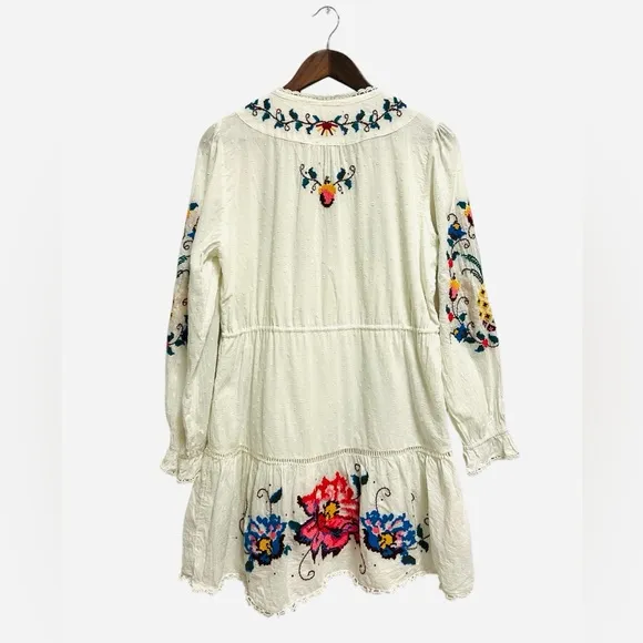 Farm Rio - Macaw Cross Stitch Embroidered Mini Dress-Off White Size S