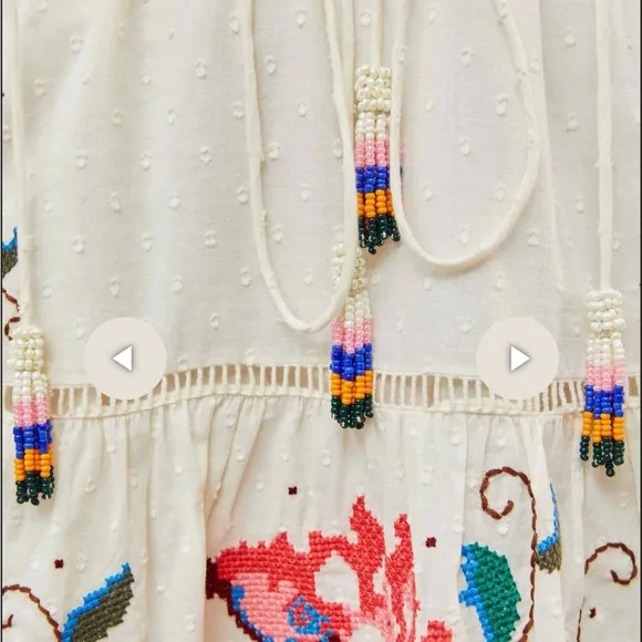 Farm Rio Macaw Stitch Embroidered White mini Dress  NWT