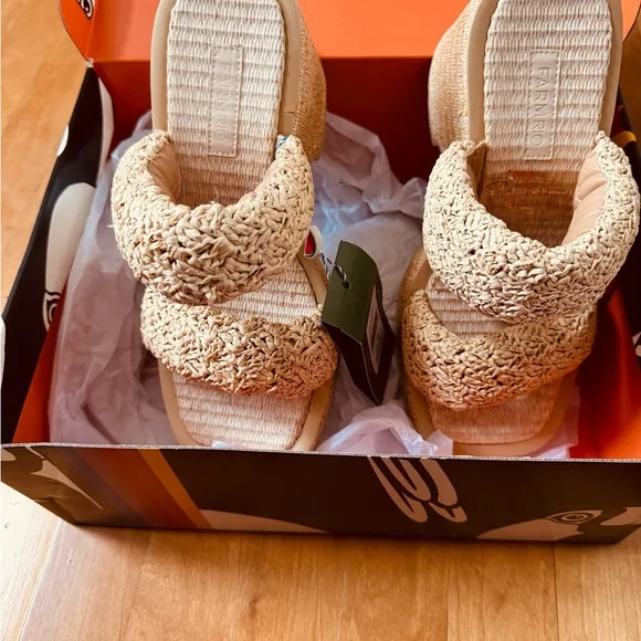 Farm Rio Natural Crocheted Puffy Platform Sandals