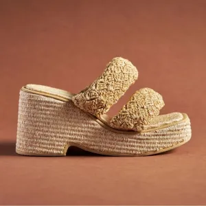 Farm Rio Natural Crocheted Puffy Platform Sandals