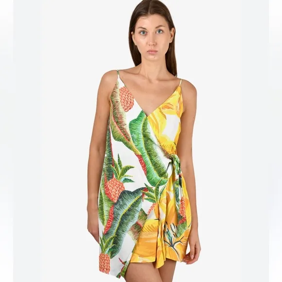 Farm Rio Pineapple jungle print mini dress Sz S