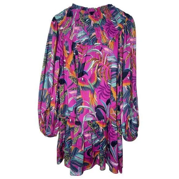 FARM Rio Rainbow‎ Macaws Mini Dress Balloon Sleeves Cotton Dress Size Medium