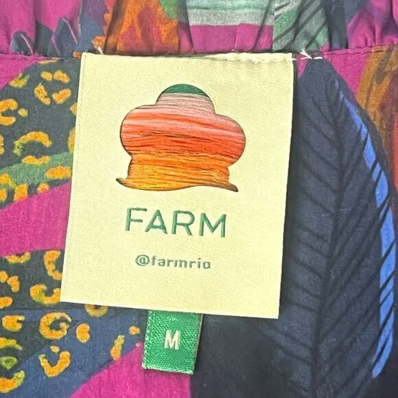 FARM Rio Rainbow‎ Macaws Mini Dress Balloon Sleeves Cotton Dress Size Medium