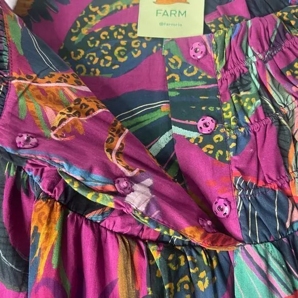 FARM Rio Rainbow‎ Macaws Mini Dress Balloon Sleeves Cotton Dress Size Medium