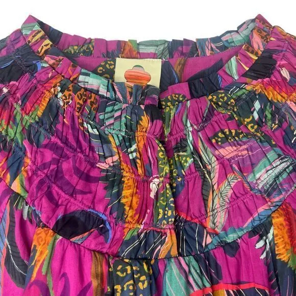FARM Rio Rainbow‎ Macaws Mini Dress Balloon Sleeves Cotton Dress Size Medium