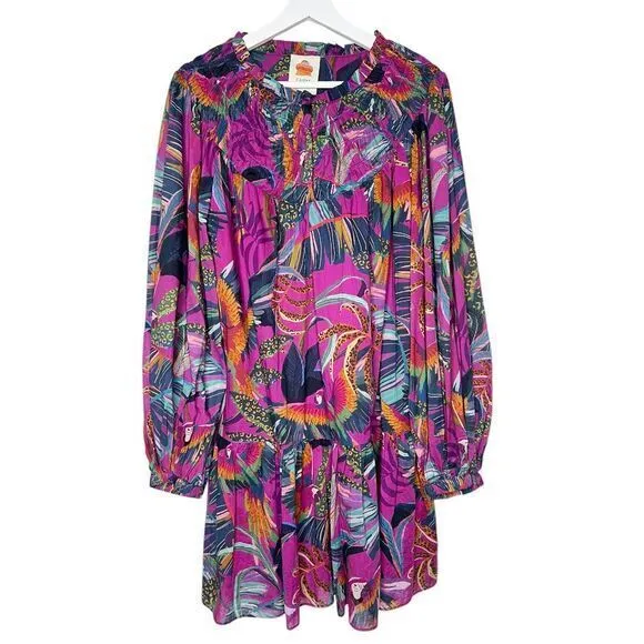 FARM Rio Rainbow‎ Macaws Mini Dress Balloon Sleeves Cotton Dress Size Medium