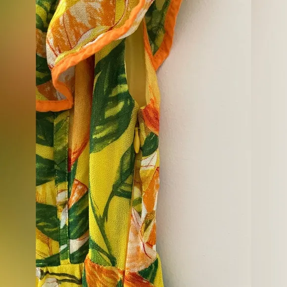 FARM RIO Tangerines Fruit Print Ruffled Midi Dress Tropical Summer Vacation XS
