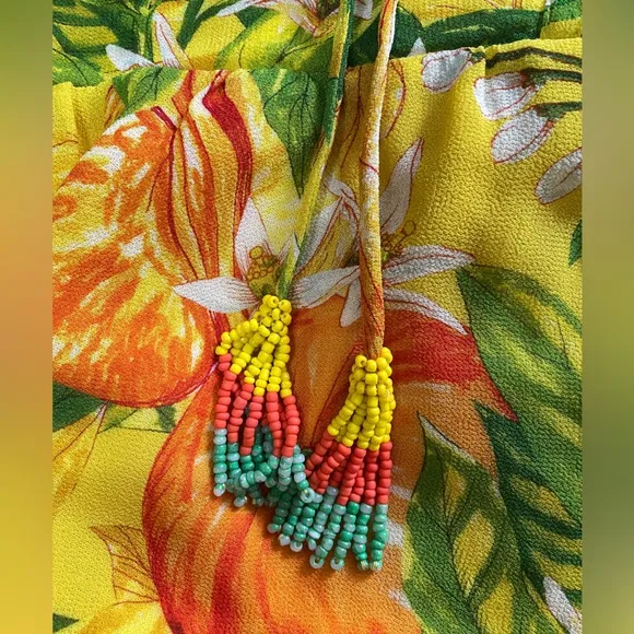 FARM RIO Tangerines Fruit Print Ruffled Midi Dress Tropical Summer Vacation XS