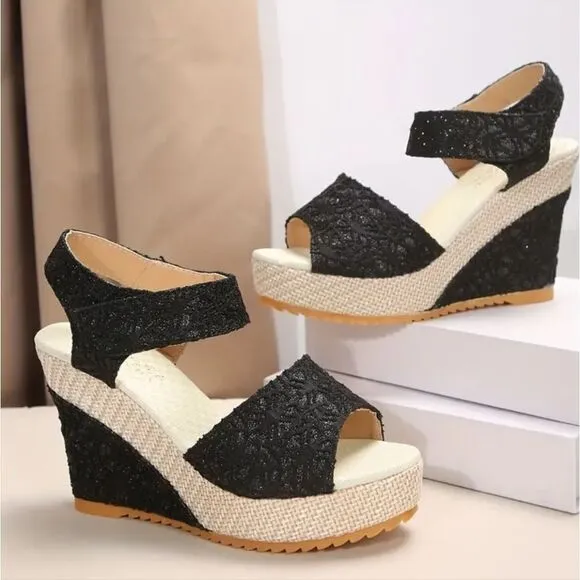 Faux leather wedge platform sandals sz 8