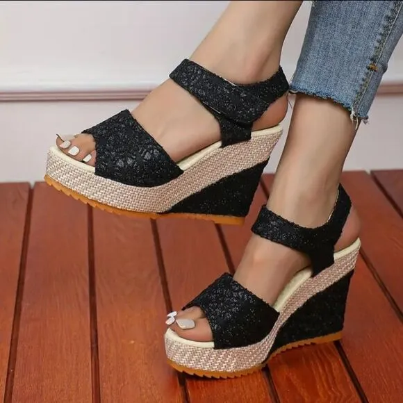 Faux leather wedge platform sandals sz 8