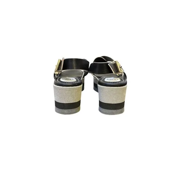 Fendi Black Leather Platform Sandals w/Gold accents Size 7.5