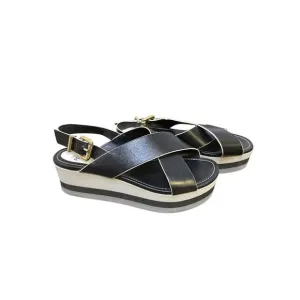 Fendi Black Leather Platform Sandals w/Gold accents Size 7.5