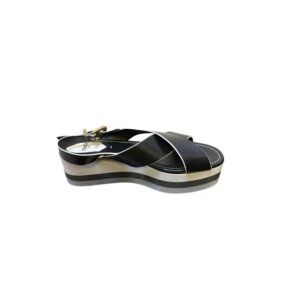 Fendi Black Leather Platform Sandals w/Gold accents Size 7.5