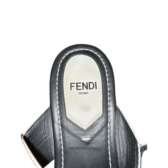 Fendi Black Leather Platform Sandals w/Gold accents Size 7.5