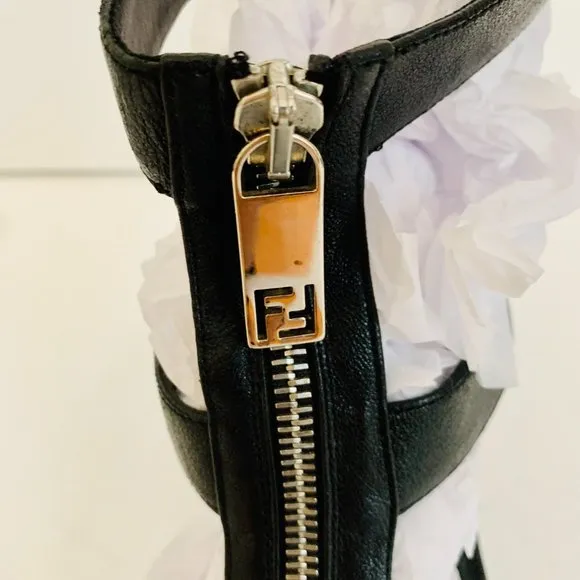 FENDI CAGE LEATHER STRAPPY HIGH HEELS SANDALS MADE IN ITALY