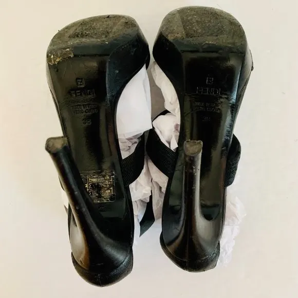 FENDI CAGE LEATHER STRAPPY HIGH HEELS SANDALS MADE IN ITALY