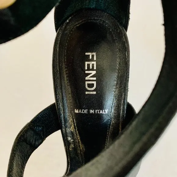 FENDI CAGE LEATHER STRAPPY HIGH HEELS SANDALS MADE IN ITALY