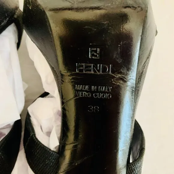 FENDI CAGE LEATHER STRAPPY HIGH HEELS SANDALS MADE IN ITALY